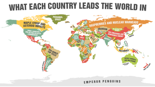 This cheeky map shows what each country leads the world in